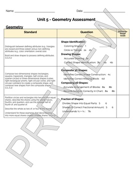 Preview of Bridges 1st Grade Standards Based Post-Assessment Cover Sheet: Unit 5