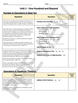 Preview of Bridges 1st Grade Standards Based Post-Assessment Cover Sheet: Unit 7