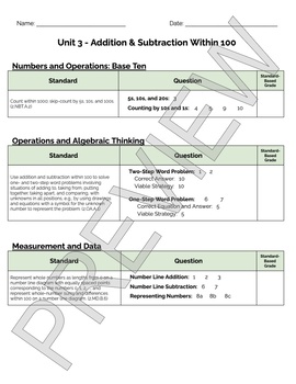 Preview of Bridges 2nd Grade Standards Based Post-Assessment Cover Sheet: Unit 3