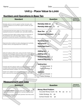 Preview of Bridges 2nd Grade Standards Based Post-Assessment Cover Sheet: Unit 5
