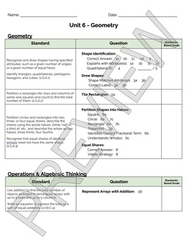 Preview of Bridges 2nd Grade Standards Based Post-Assessment Cover Sheet: Unit 6