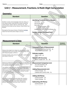Preview of Bridges 2nd Grade Standards Based Post-Assessment Cover Sheet: Unit 7
