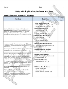 Preview of Bridges 3rd Grade Standards Based Post-Assessment Cover Sheet: Unit 5