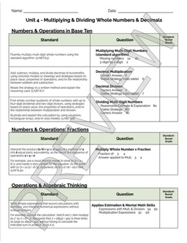 Preview of Bridges 5th Grade Standards Based Post-Assessment Cover Sheet: Unit 4