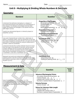 Preview of Bridges 5th Grade Standards Based Post-Assessment Cover Sheet: Unit 6