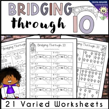 Preview of Bridging Through 10 - No Prep Printables / Worksheets, splitting to add - Bridge
