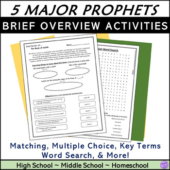 Preview of Brief Reviews of 5 Major Prophet Bible books overview worksheet activities