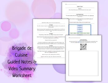 Preview of Brigade de Cuisine Guided Notes & Video Summary Worksheet