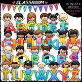 Bright Alphabet Kids (Uppercase) - Clip Art & B&W Set