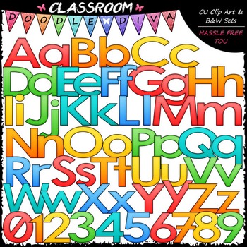 Bright Alphabet, Numbers & Punctuation Clip Art & B&W Set | TPT
