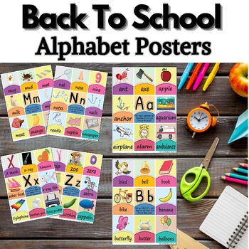 Preview of Bright Alphabet Posters Colorful Classroom Decor  Back To School