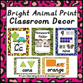 Bright Animal Print Classroom Decor Set D'Nealian Font