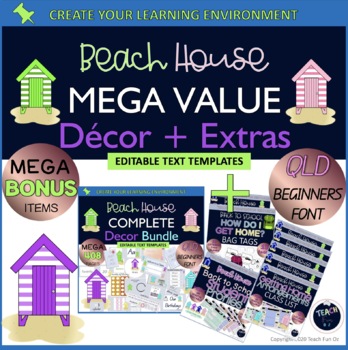 Preview of Bright Beach House Classroom Decor MEGA VALUE Extra Theme Bundle