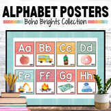 Bright Boho Alphabet Classroom Decor Posters in Cursive an