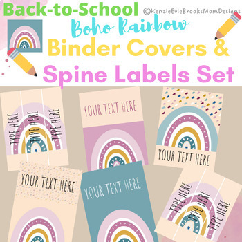 Preview of Bright Boho Rainbow EDITABLE Binder Covers & Spine Labels Set 