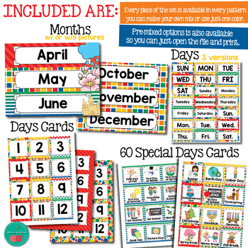 Bright Calendar Set by Cherry Workshop | Teachers Pay Teachers