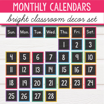 Bright Chalkboard Calendar Set Rainbow Classroom Decor | TpT