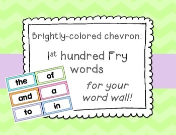Preview of Bright Chevron 1st Hundred Fry List Word Wall Cards