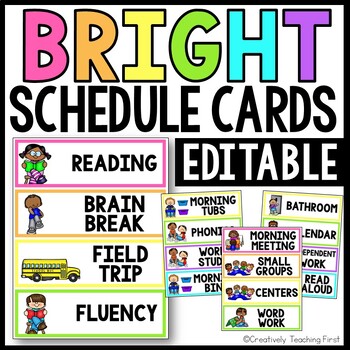 Preview of Bright Class Schedule Cards -EDITABLE