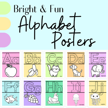 Preview of Bright Classroom Alphabet Posters | Decor | Kinder/ First/ Second/ Third |