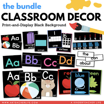 Preview of Bright Classroom Decor Bundle (Black Background)
