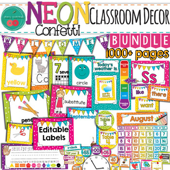 Preview of Bright Classroom Decor Bundle | Neon Confetti Theme | Bright Colors