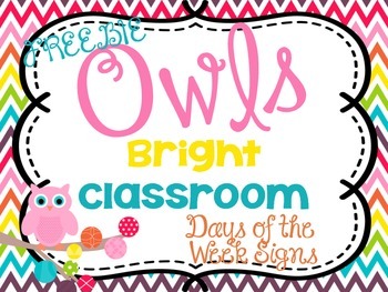 Preview of Bright Classroom Decor Days of the Week Signs FREEBIE {Owl Theme}