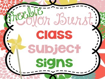 Preview of Bright Classroom Decor Subject Signs FREEBIE {Color Burst}