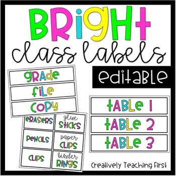 bright classroom labels editable by creatively teaching first