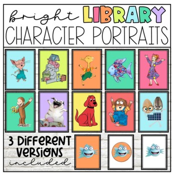 Preview of Bright Classroom Library Book Character Portraits for Gallery Wall 3 Versions