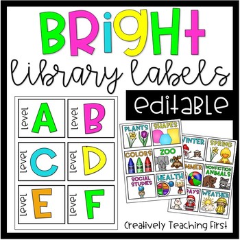 Preview of Bright Classroom Library Labels- EDITABLE