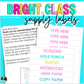 Preview of Bright Classroom Supply Labels