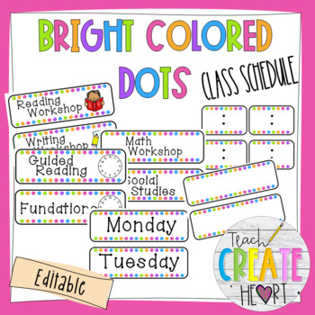 Preview of Bright Colored Dots Class Schedule ll Editable