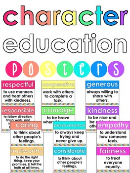 Bright & Colorful Character Education Posters Decor by Teach Fun in First