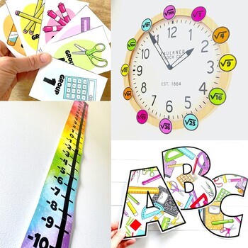 Preview of Math Classroom Decor Set with Bright Rainbow Colors