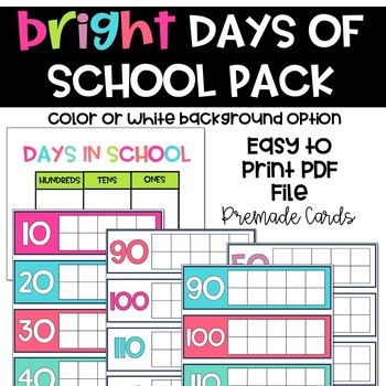 Preview of Bright Colors Days of School Tally Charts- Easy Print Set with Premade Templates