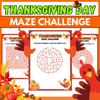 Preview of Bright Colors Thanksgiving Turkey Maze Challenge Activity