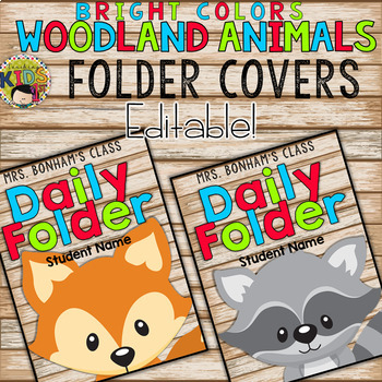 Preview of Bright Colors Woodland Animals Editable Folder Binder Cover
