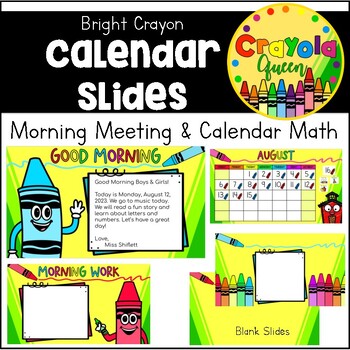 Preview of Bright Crayon Calendar Slides
