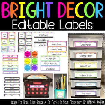 Preview of Bright Decor Editable Labels / Organize Book Tubs / Baskets / Carts & More
