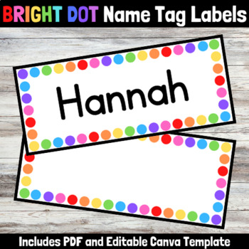 Preview of Bright Dot Desk Name Tag Labels | PDF and 2 Editable Template Options