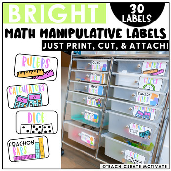 Preview of Math Manipulative Bin Labels - Bright Classroom Decor