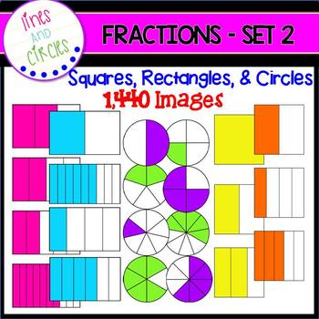 Preview of Bright Fractions Clip Art - Squares, Rectangles, & Circles
