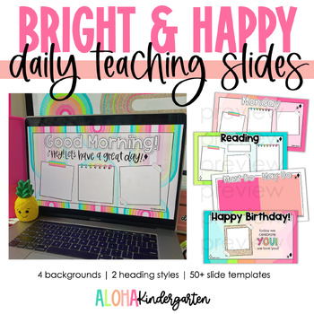 Preview of Bright & Happy: Daily Slides, Classroom Slides, Daily Agenda PowerPoint