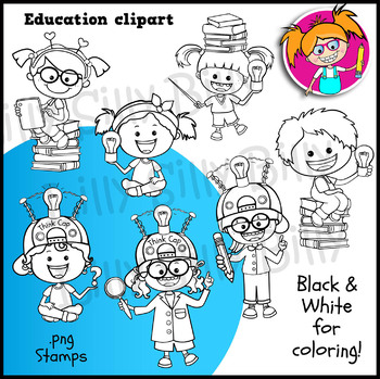 children learning clipart black and white