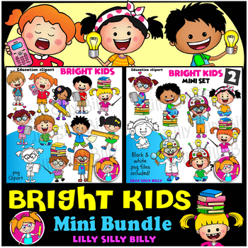 Preview of Bright Kids - Mini Bundle. Clipart in full color and black/ white.