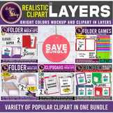 Bright Mockups in Layers Bundle Binder Folder Games Clipbo
