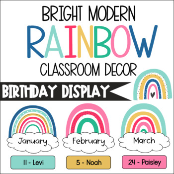 Preview of Bright Modern Rainbow Classroom Decor - Birthday Display *Editable*