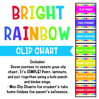 Preview of Bright Modern Rainbow Classroom Decor - Clip Chart Behavior Tracker