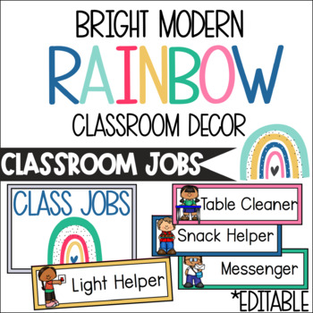 Preview of Bright Modern Rainbow Decor - Classroom Job Chart | Job Display *Editable*